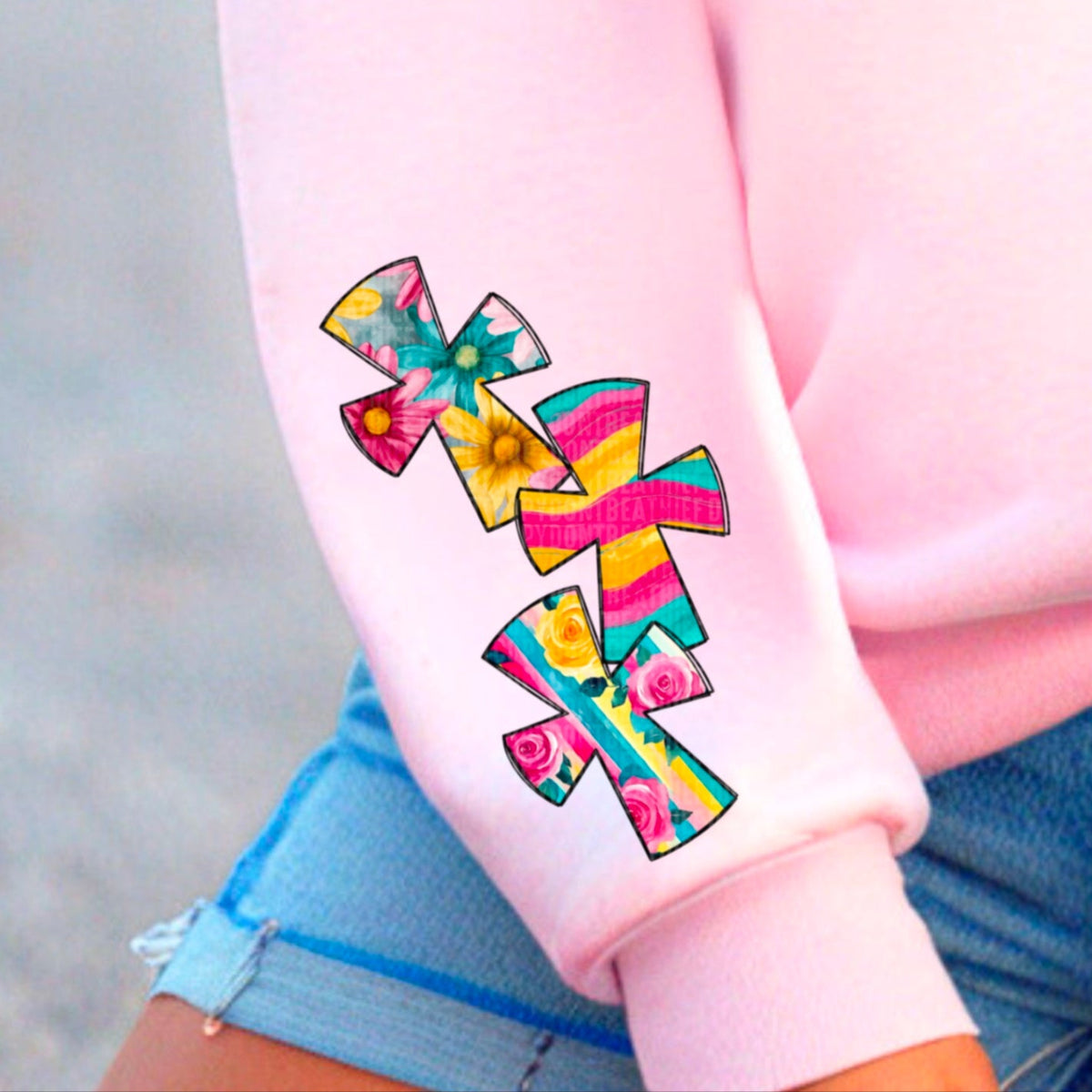 Worthy is your name Jesus Colorful Crosses SLEEVE (SDD) DTF transfer