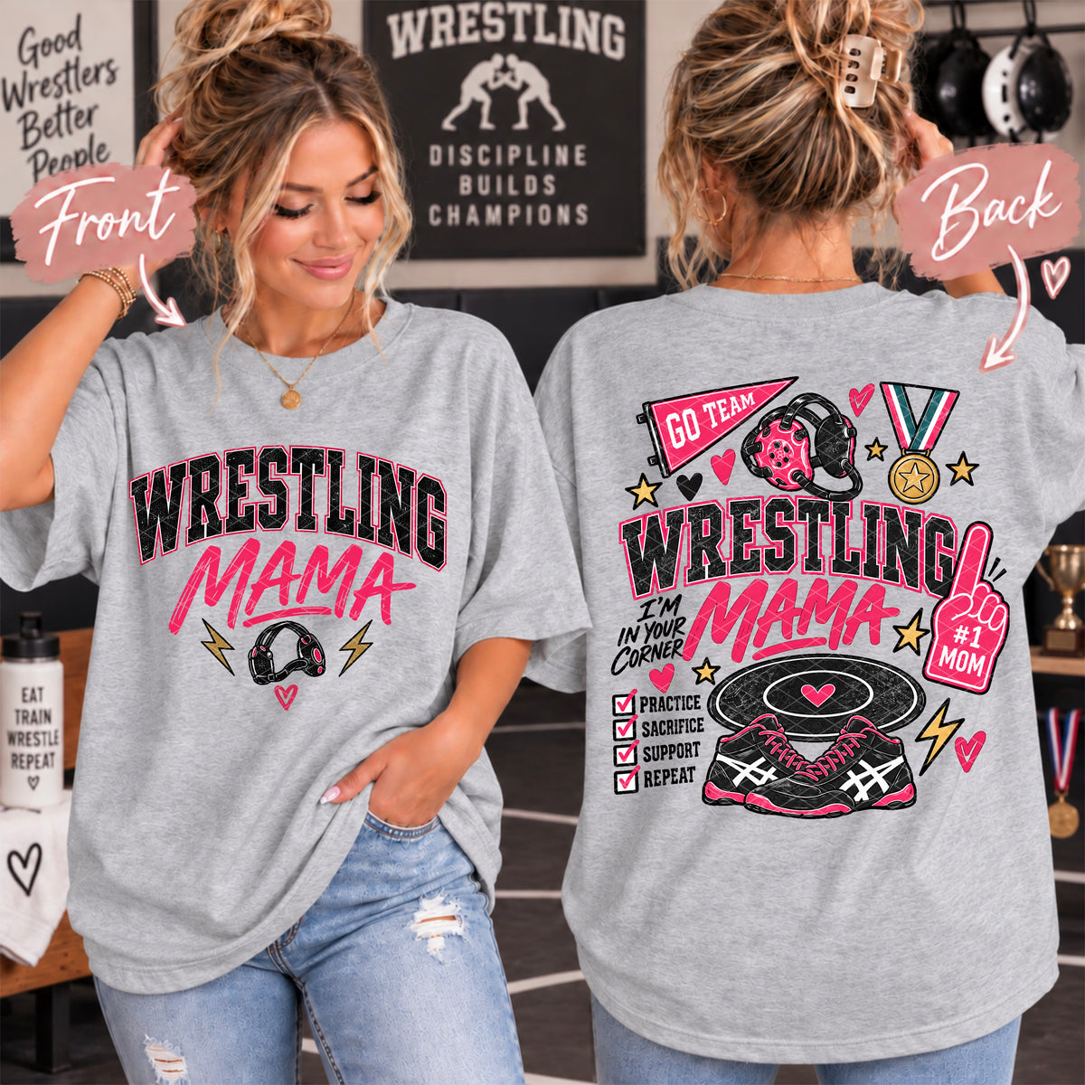 Wrestling mama pink and black (FRONT ONLY) (SDD) DTF Transfer