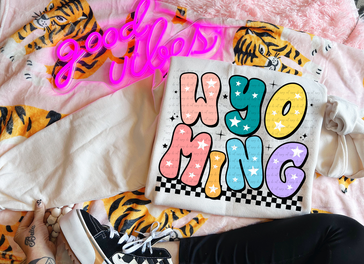 Wyoming Colorful Groovy Font 89139 DTF Transfer