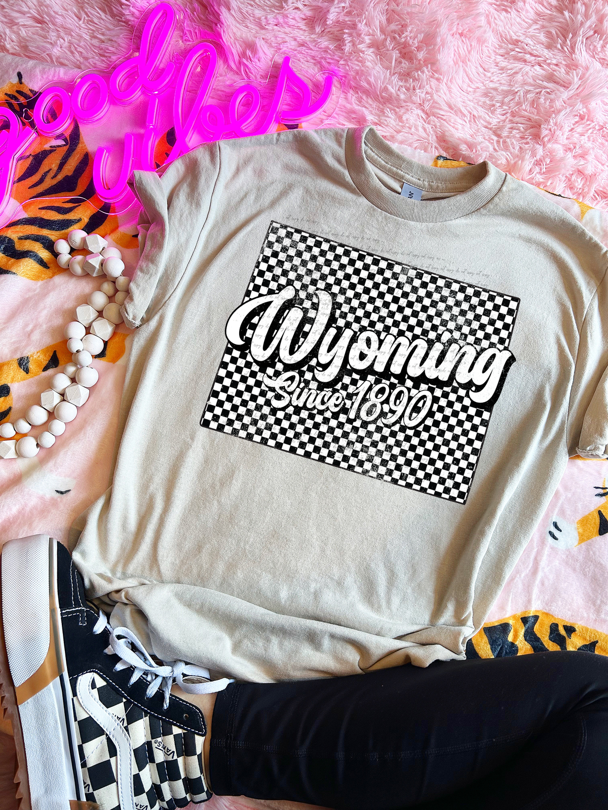 Wyoming Since 1890 Checkered Grunge 66764 DTF transfer