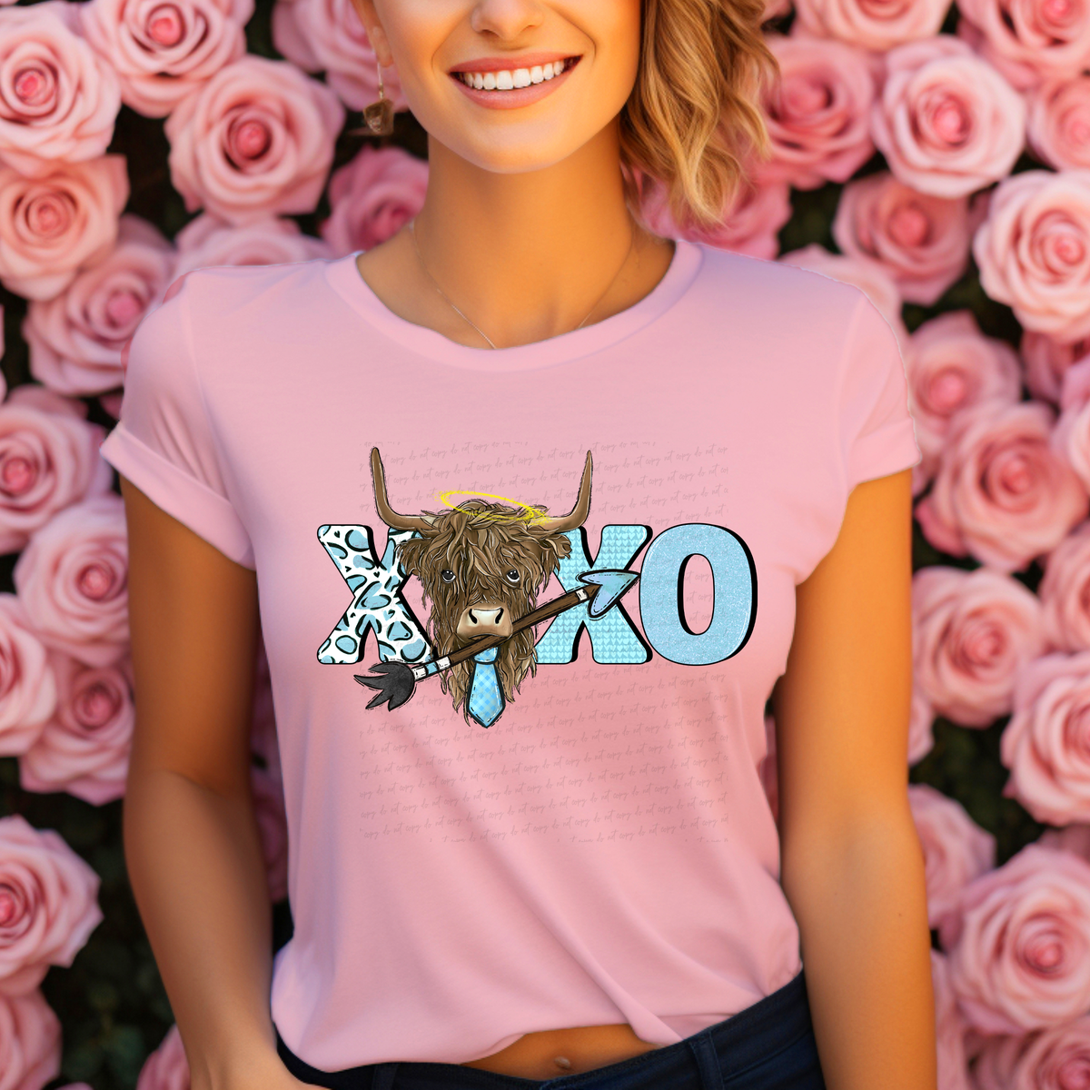 Xoxo Highland Cow Blue Font 116880 DTF Transfer