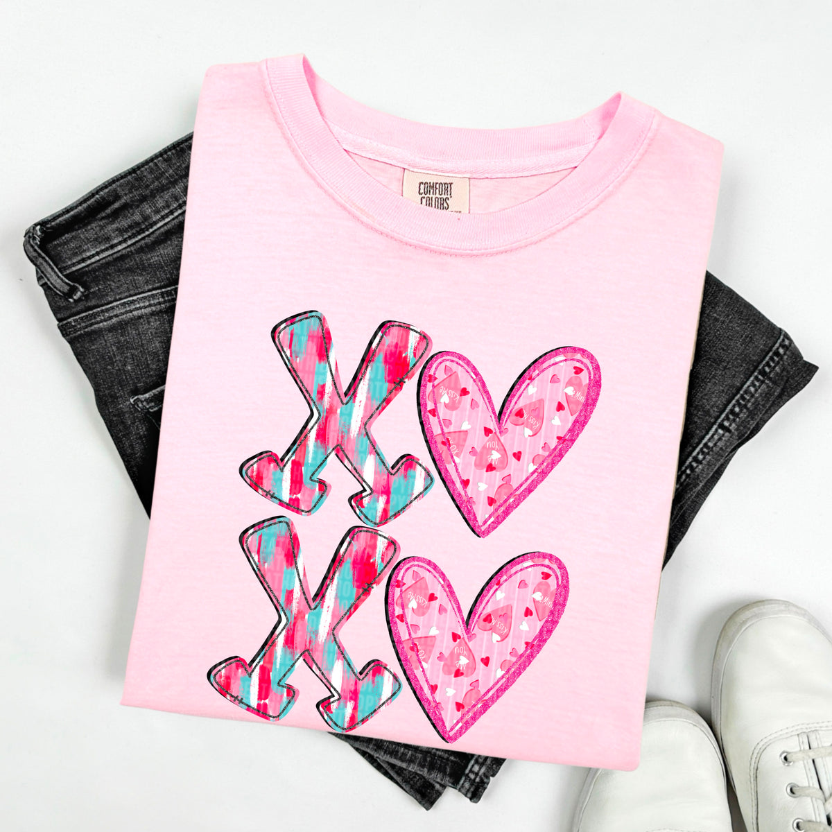 Xoxo stacked pink hearts (SDD) 68636 DTF transfer