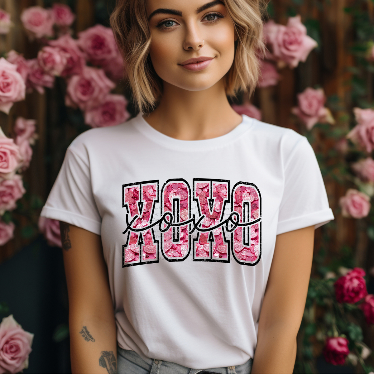 Xoxo Pink Heart Filled Black Outline 76495 DTF Transfer
