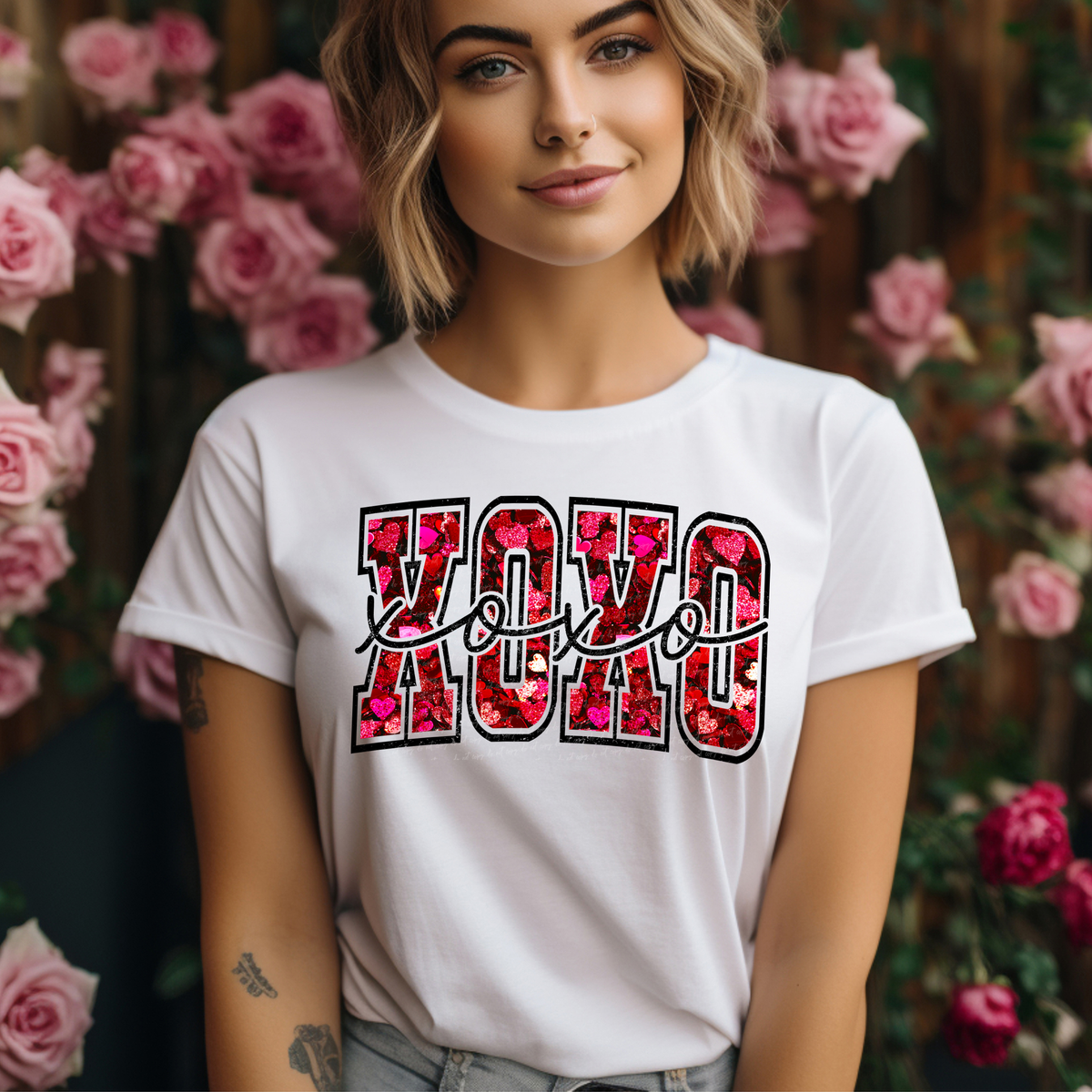 Xoxo Pink Red Hearts Filled 76496 DTF Transfer