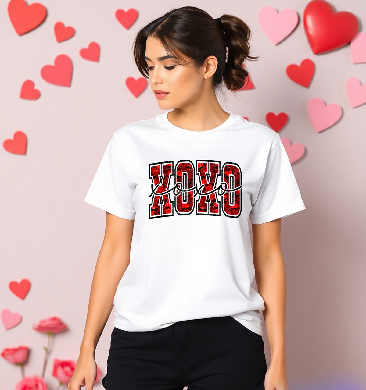 Xoxo Red Heart Filled Black Outline 76497 DTF Transfer