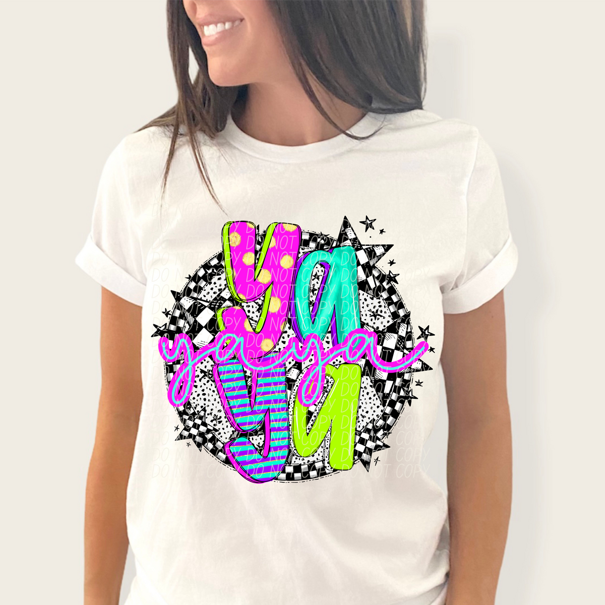 Yaya neon checkered CITY DTF transfers
