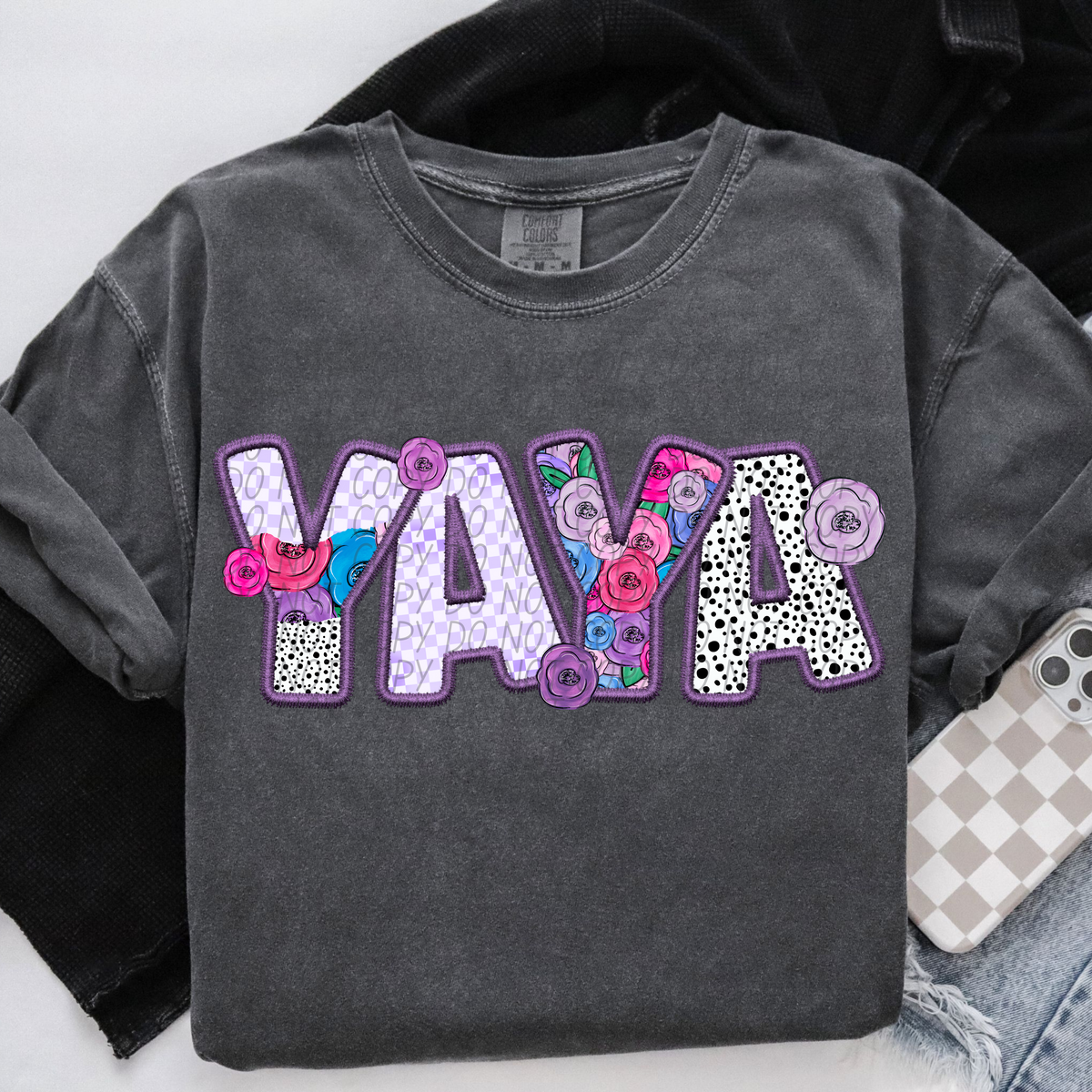 Yaya Floral Purple Checkered (CITY) DTF transfer