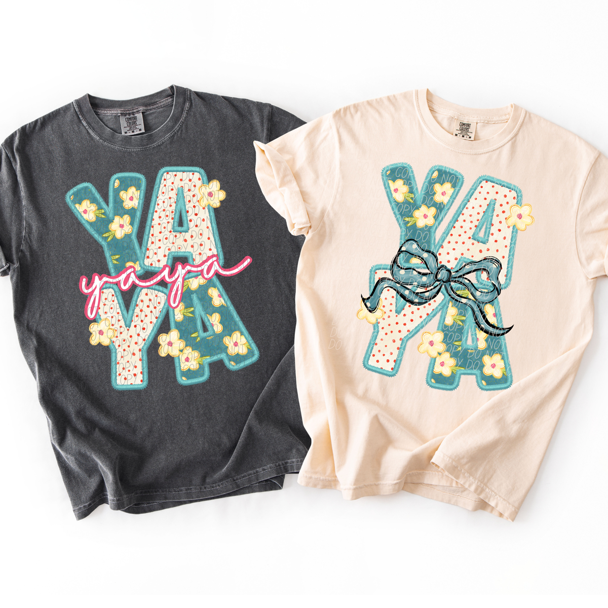 Vintage floral Yaya with bow (City) DTF Transfer