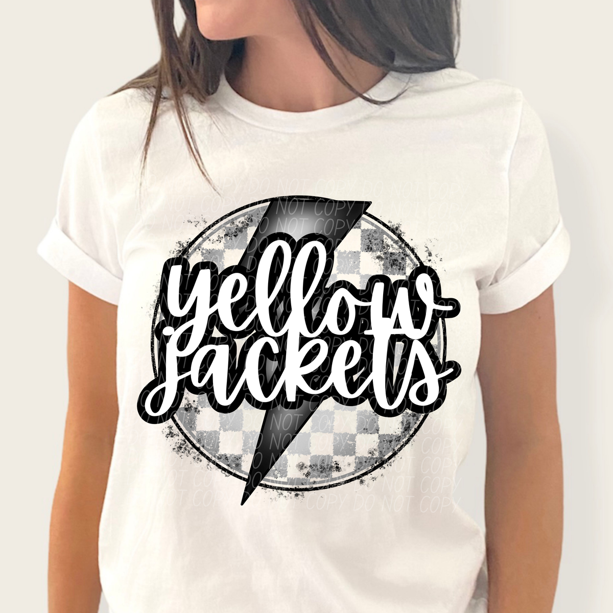 Yellow jackets grey/silver lightning bolt circle CITY DTF transfer