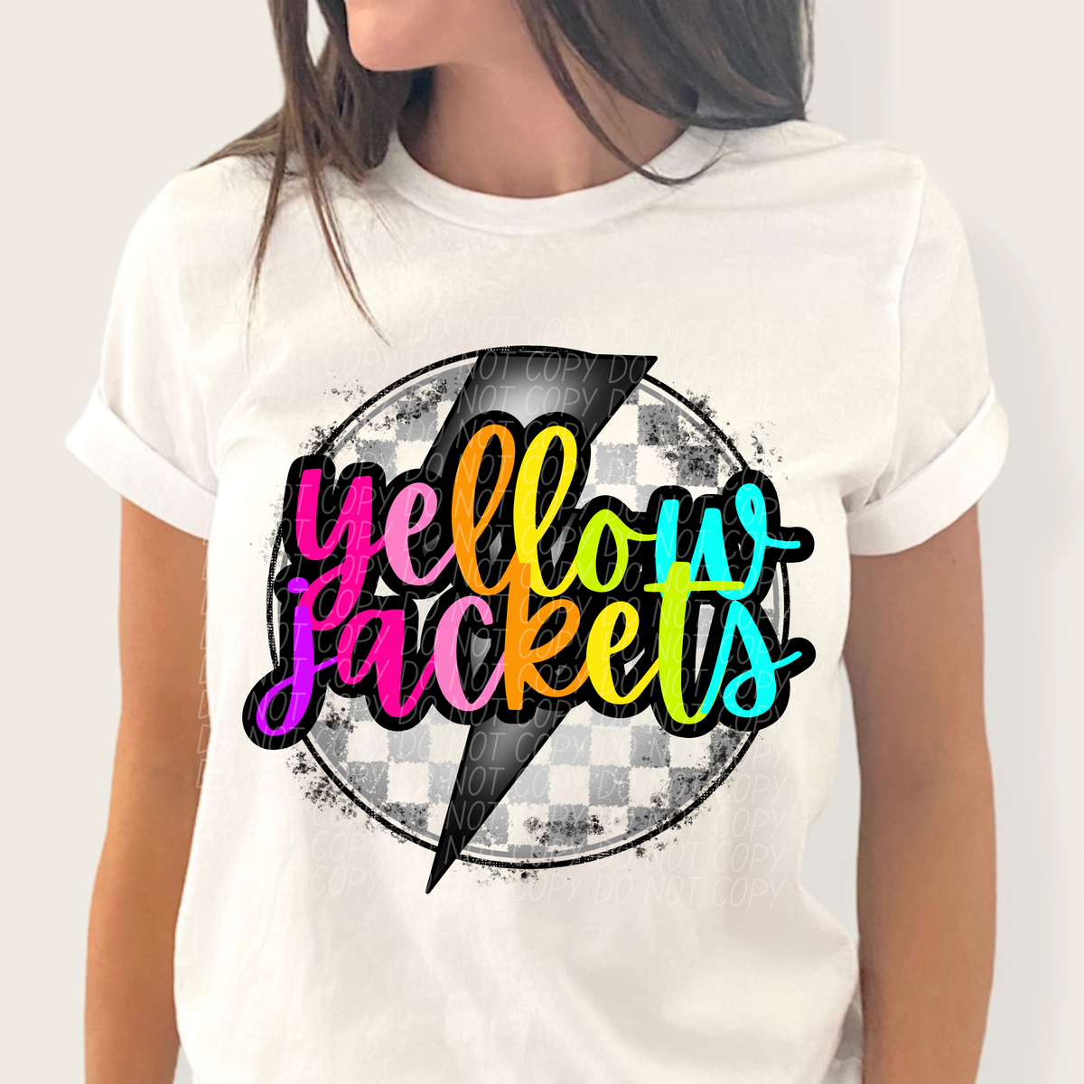 Yellow jackets BRIGHT COLORS FONT lightning bolt circle CITY DTF transfer