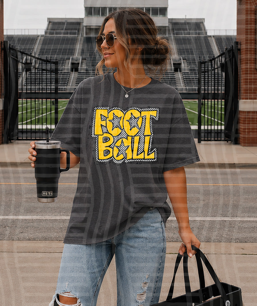Yellow Preppy Checker Football with Star (Caplinger) DTF Transfers