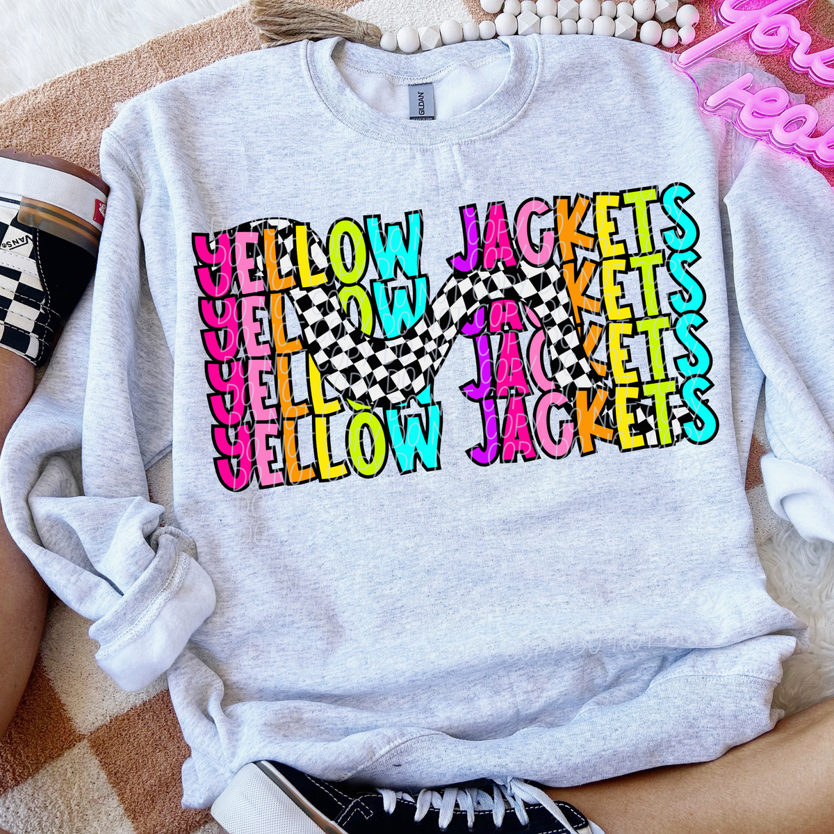 Yellow Jackets 80's Vibe Mascot STACKED (City) DTF transfer
