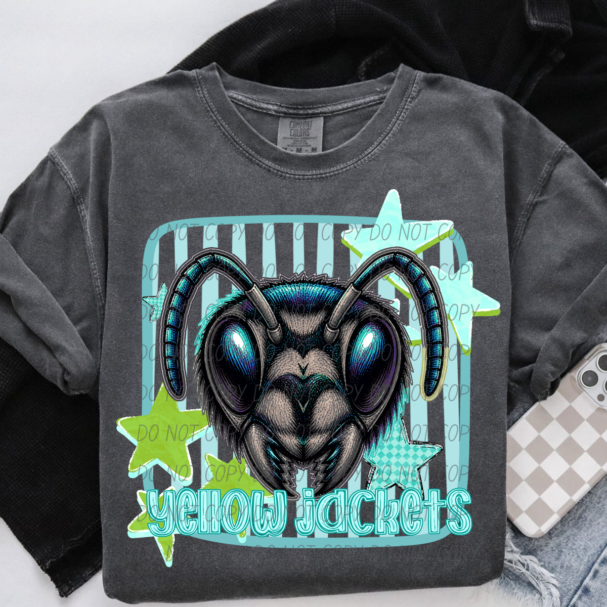 yellow jackets blue stars and stripes blue font (CITY) DTF Transfer