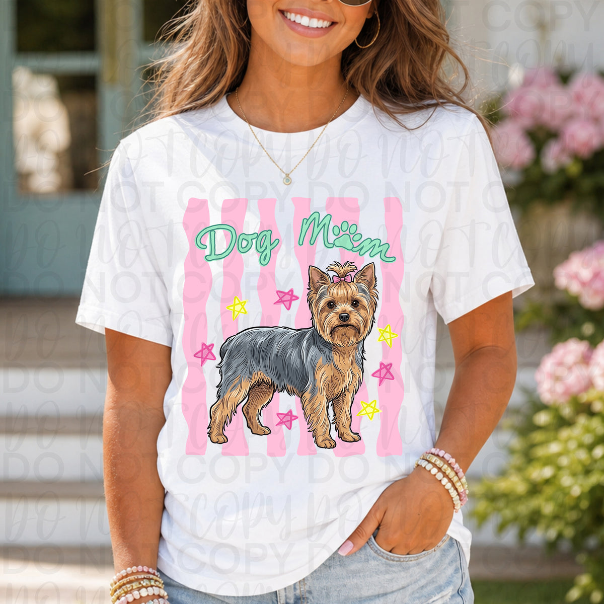 Dog mom PINK stripes yorkie (UAC) DTF Transfer
