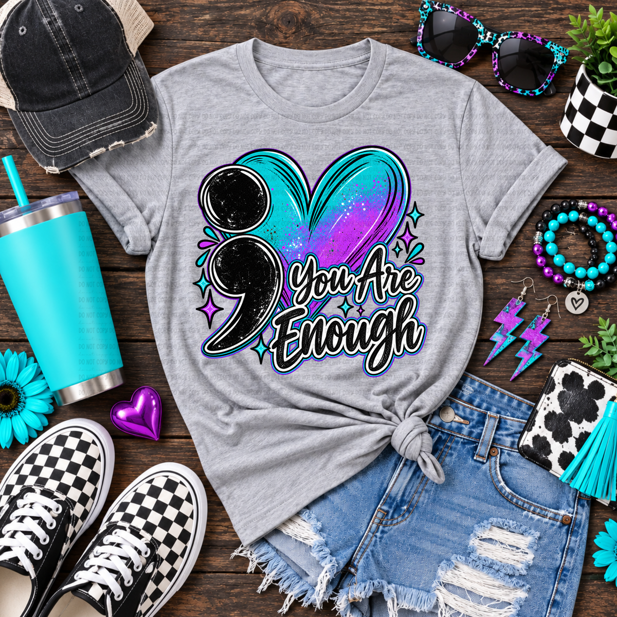 You are enough teal and purple heart (Revel) DTF Transfer