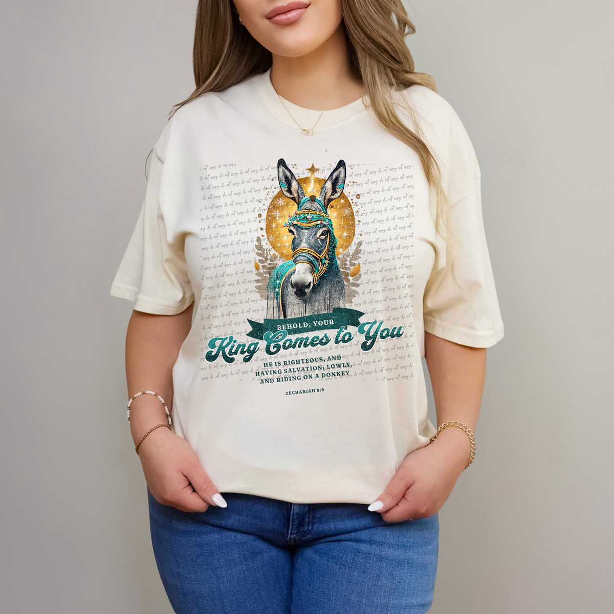 Behold Your King Comes To You He Is Righteous And Having Salvation Lowly And Riding On A Donkey Zechariah 81090 DTF Transfer