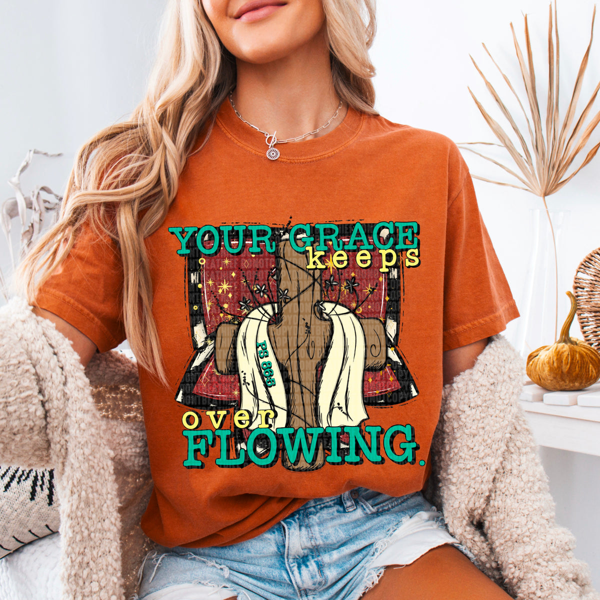 Your grace keeps over flowing cross 104277 DTF transfer