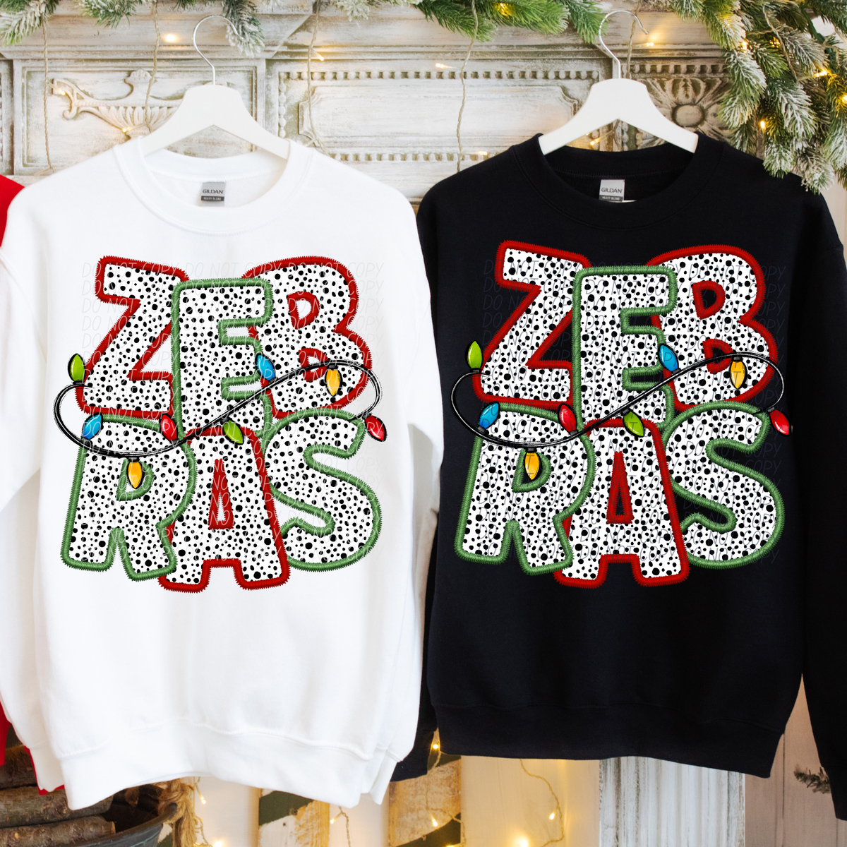 Zebra Christmas Light Mascots (City) DTF Transfer