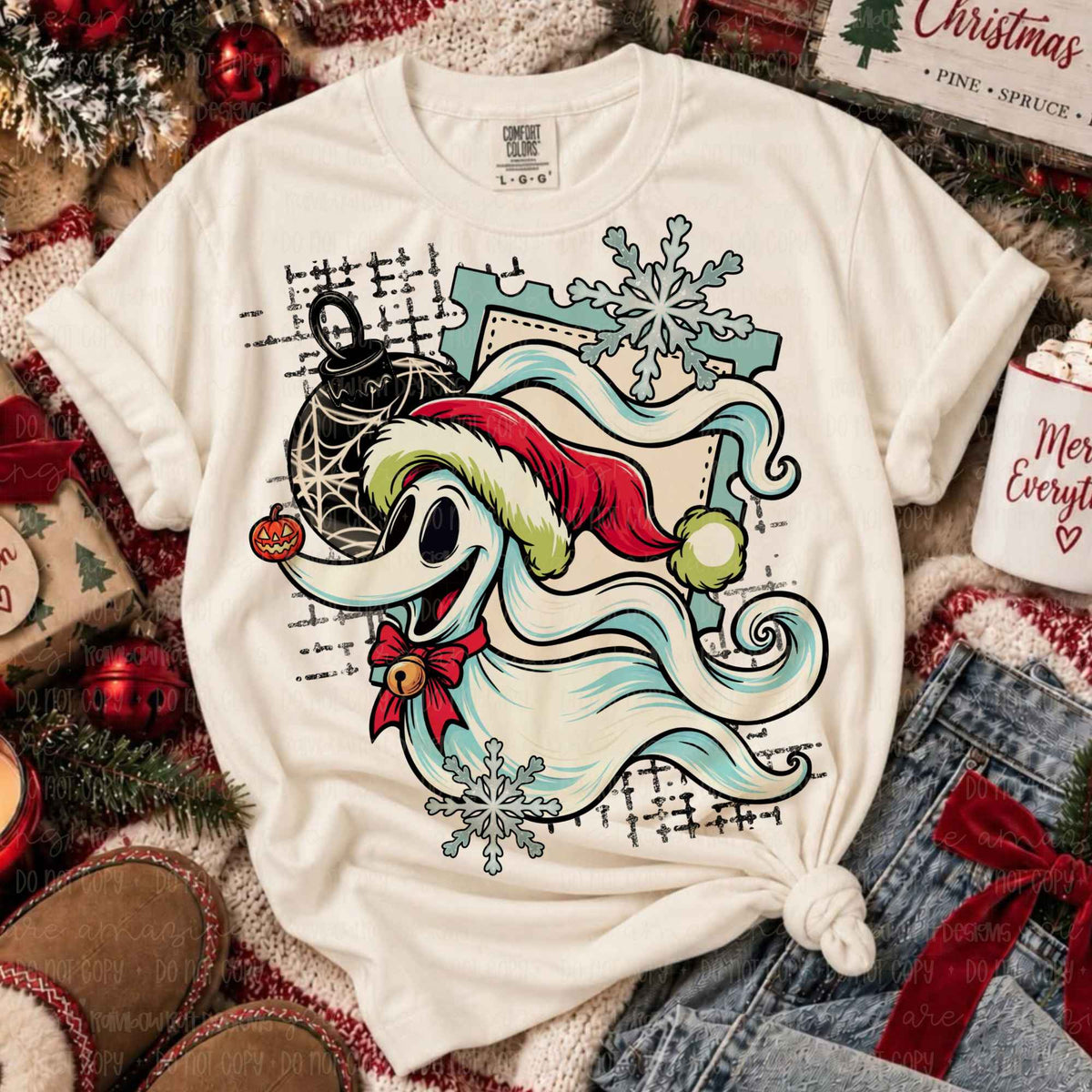 Zero in Santa hat with stamp background (RRD) DTF Transfer