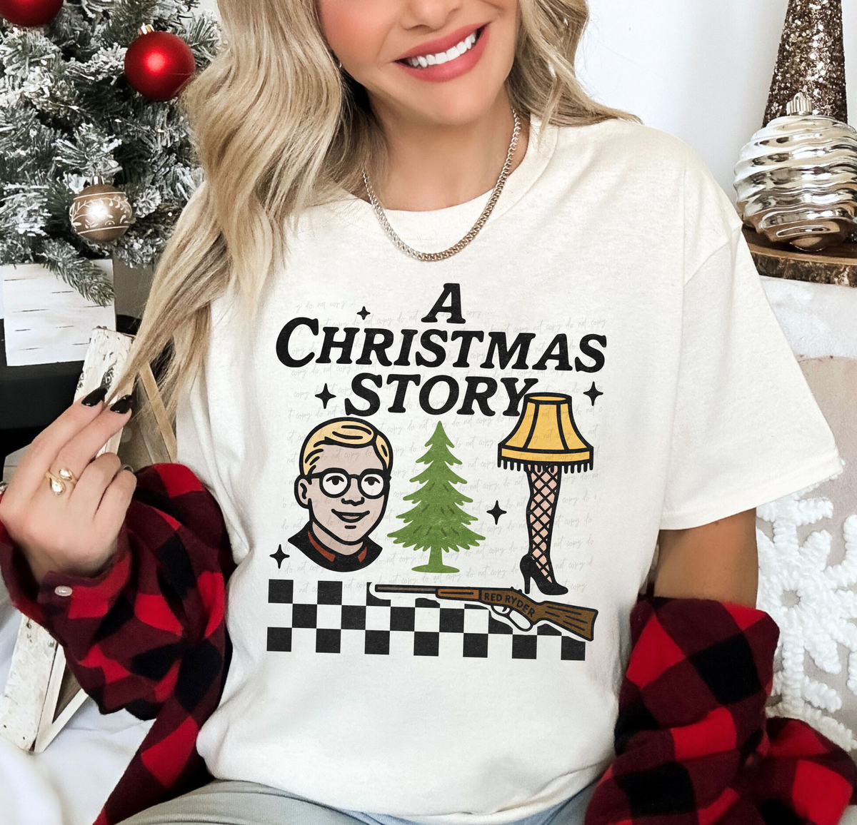 A Christmas Story Checkered Gun Stocking 108711 DTF transfer
