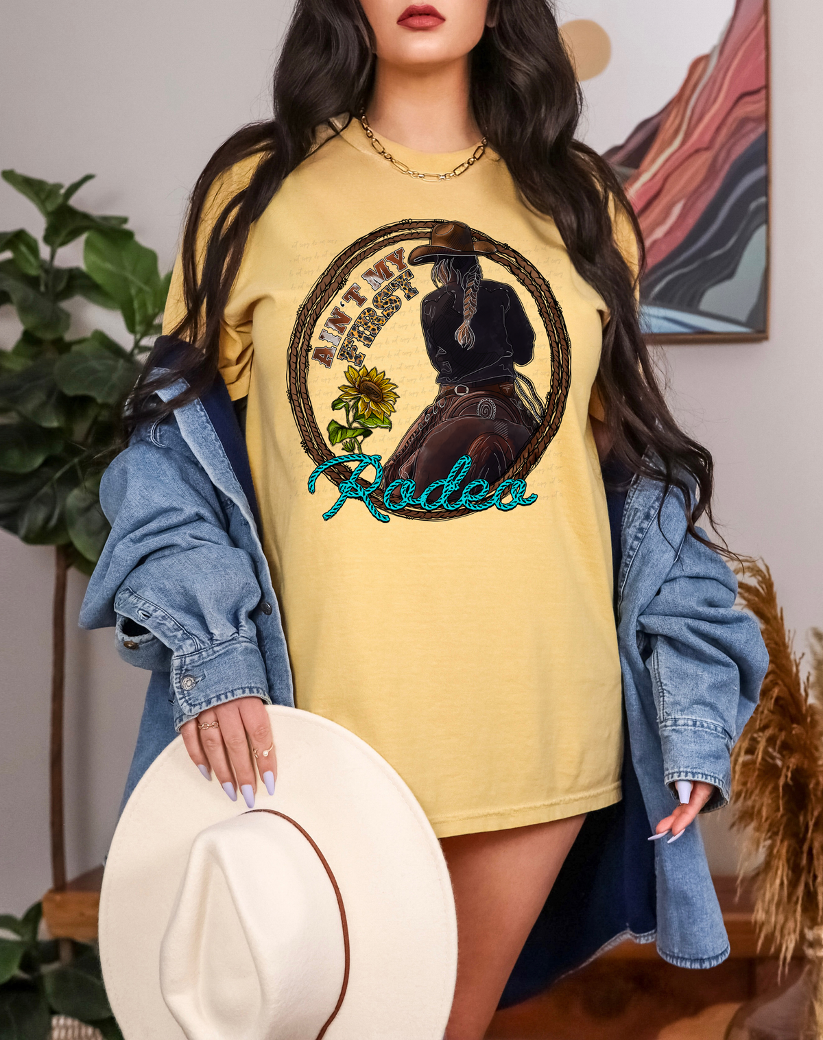 Ain't My First Rodeo Circle Cowgirl Sunflower 116185 DTF Transfer