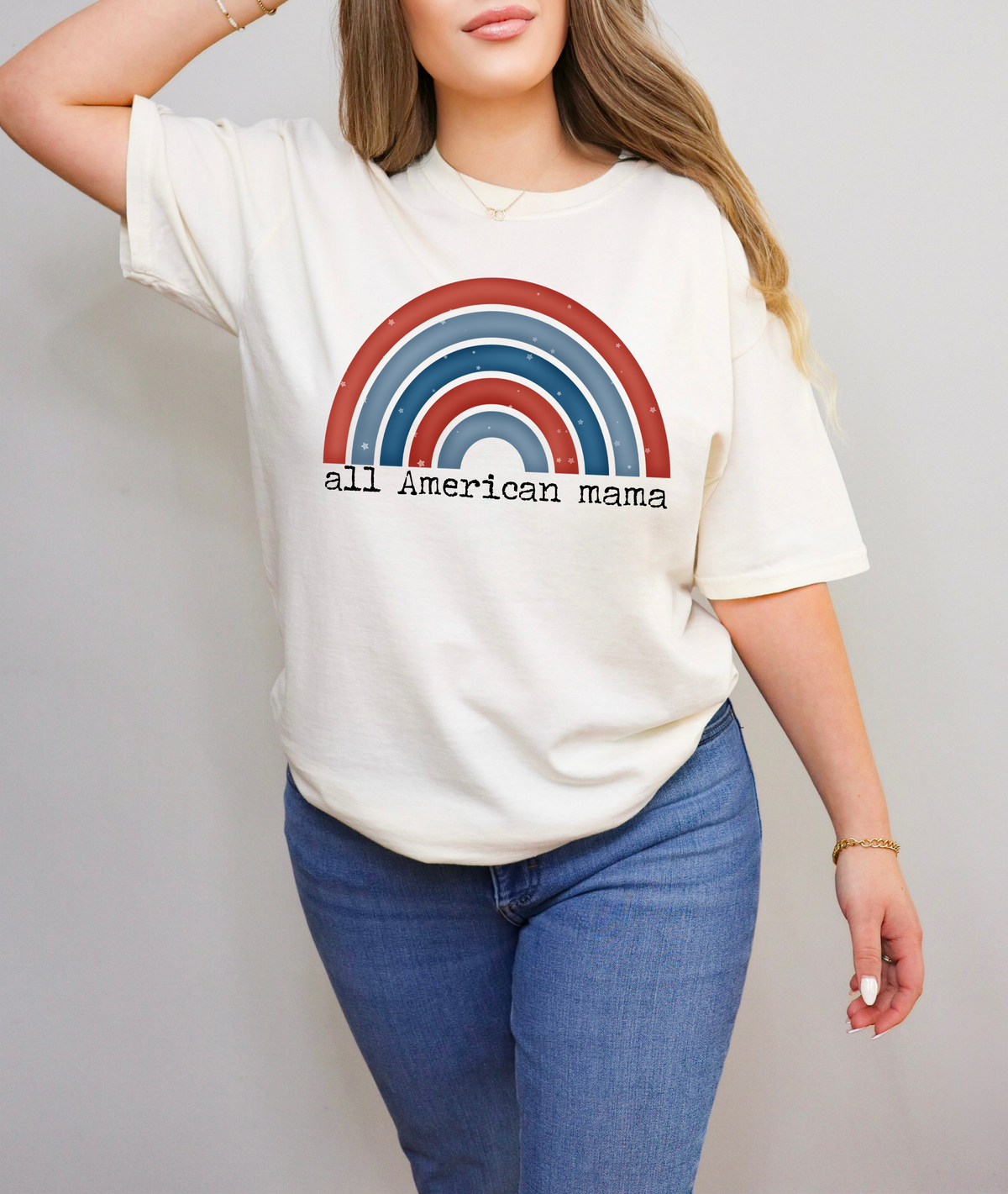 All American Mama Red and Blue Tone Rainbow 114756 DTF transfer