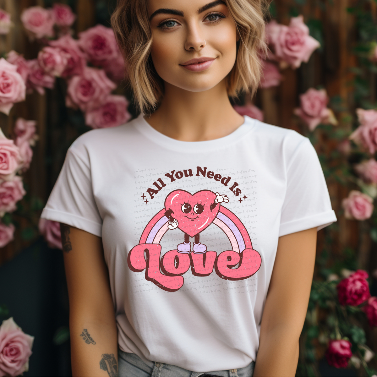 All You Need Is Love Groovy Heart Grunge 115960 DTF Transfer