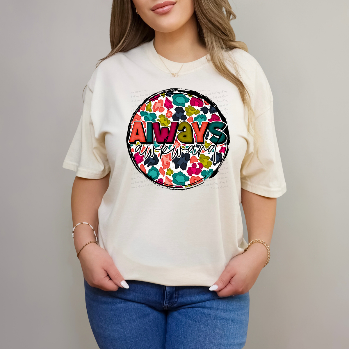 Always Awkward Circle Colorful Leopard Background 114761 DTF transfer