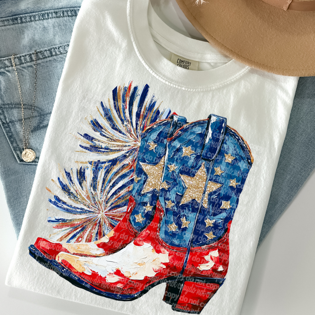 Patriotic Boots and Fireworks (TTD) DTF transfer