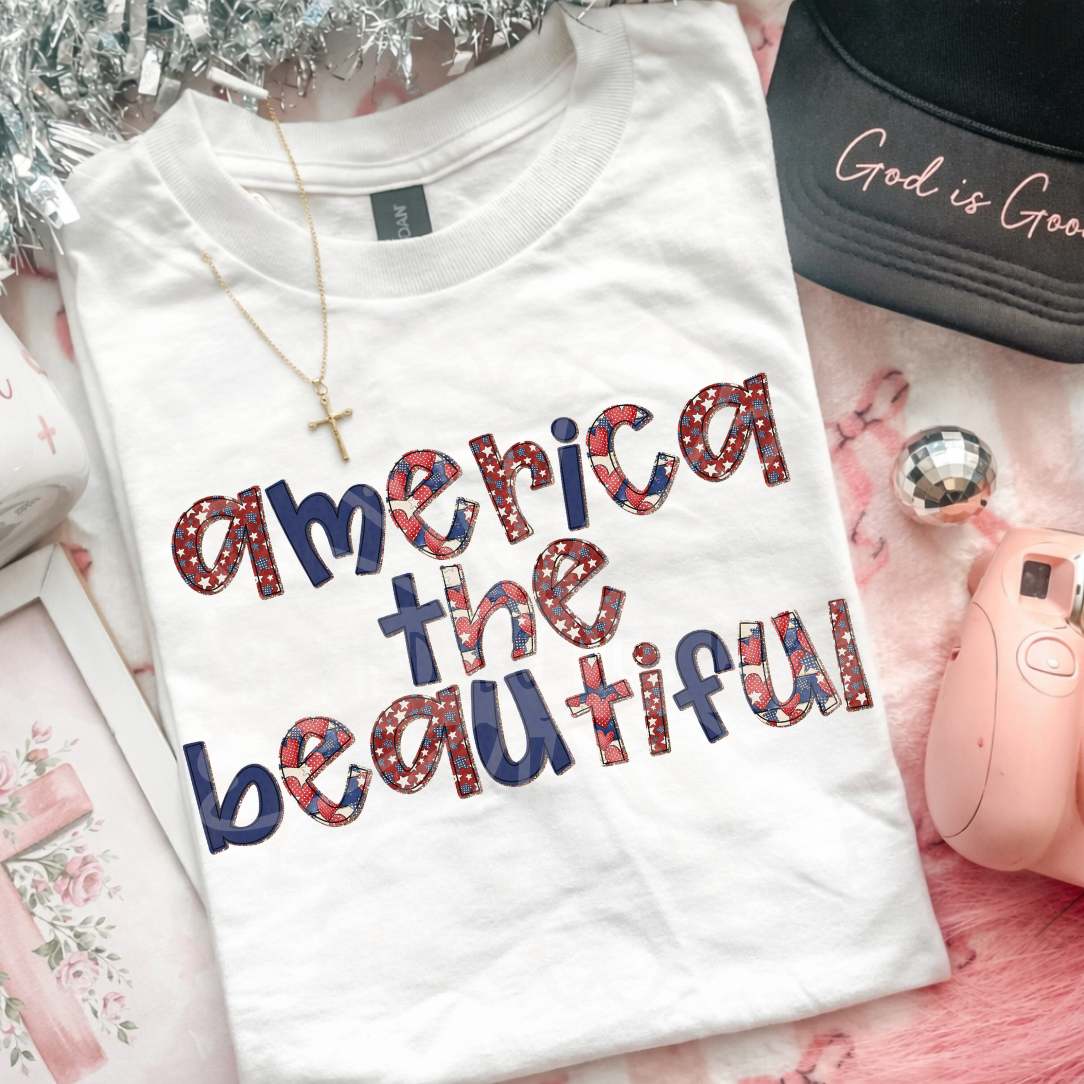 America the beautiful RWB pattern filled letters (Vehement) DTF Transfer