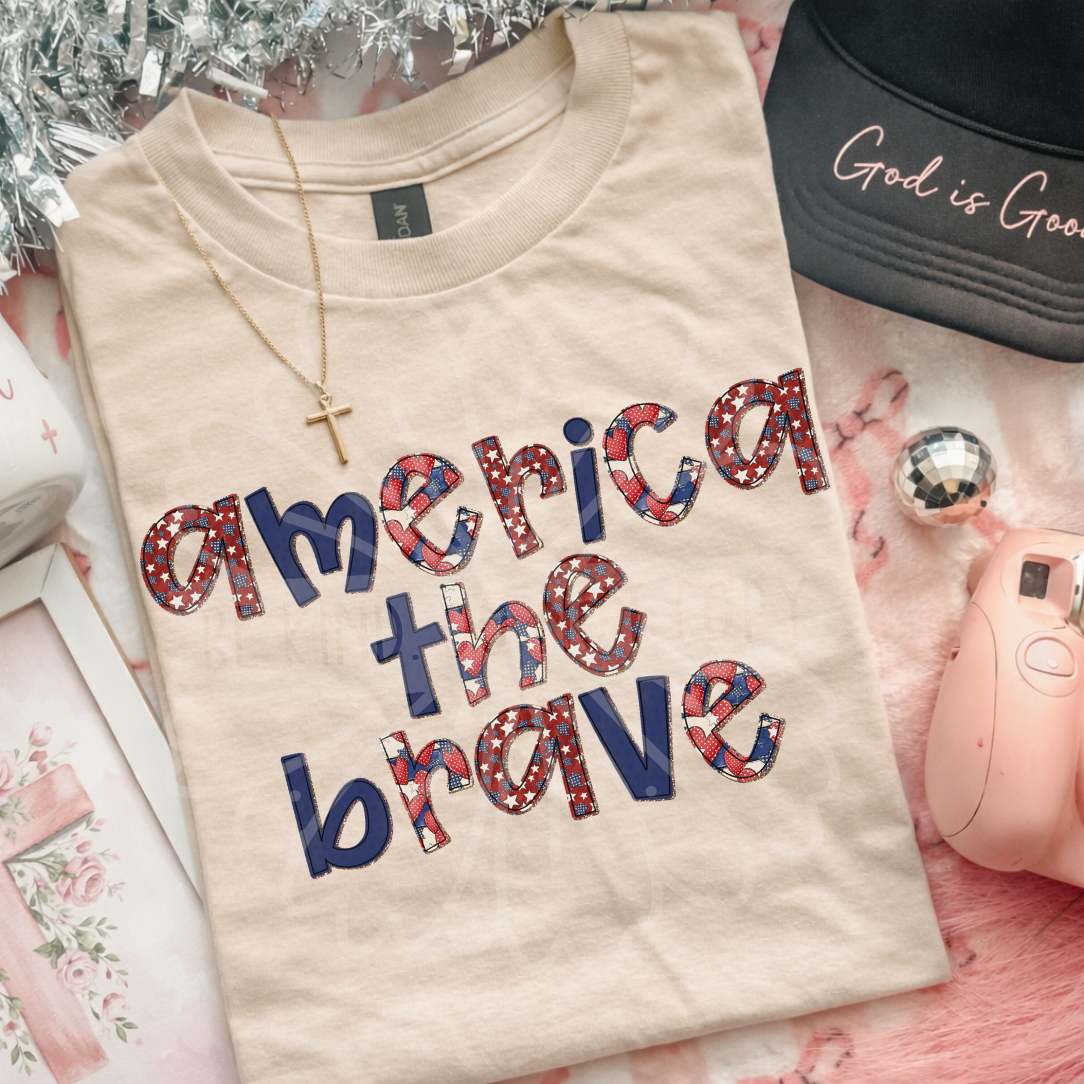 America the brave RWB pattern filled letters (Vehement) DTF Transfer