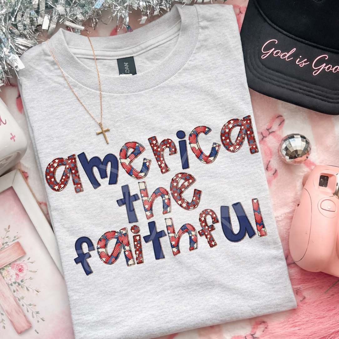 America the faithful RWB pattern filled letters (Vehement) DTF Transfer