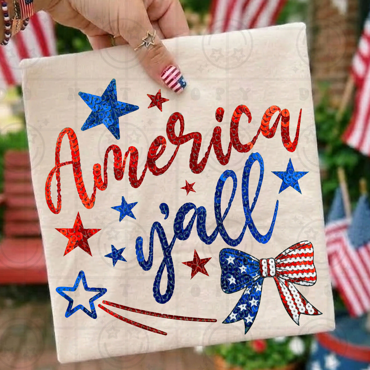 America y'all faux sequin bow (MMD) DTF Transfer
