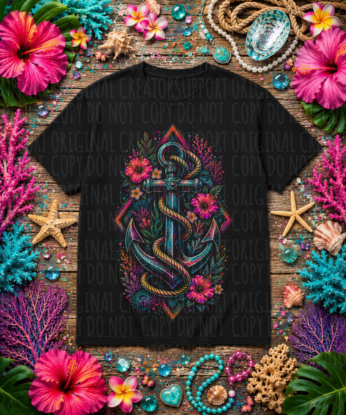Floral anchor (Starlight) DTF Transfer