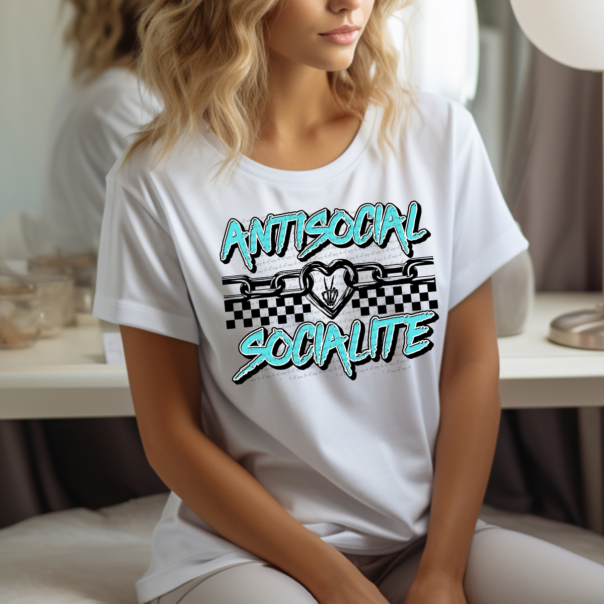 Anti Social Socialite Heart Chain Blue 74417 DTF Transfer