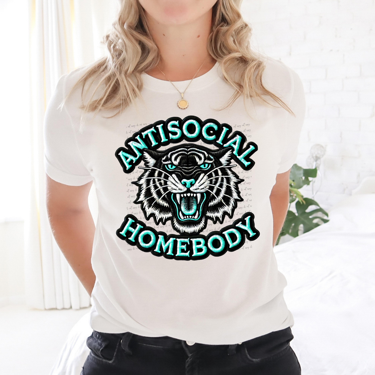 Anti-Social Homebody Blue Faux Embroidery 81970 DTF Transfer