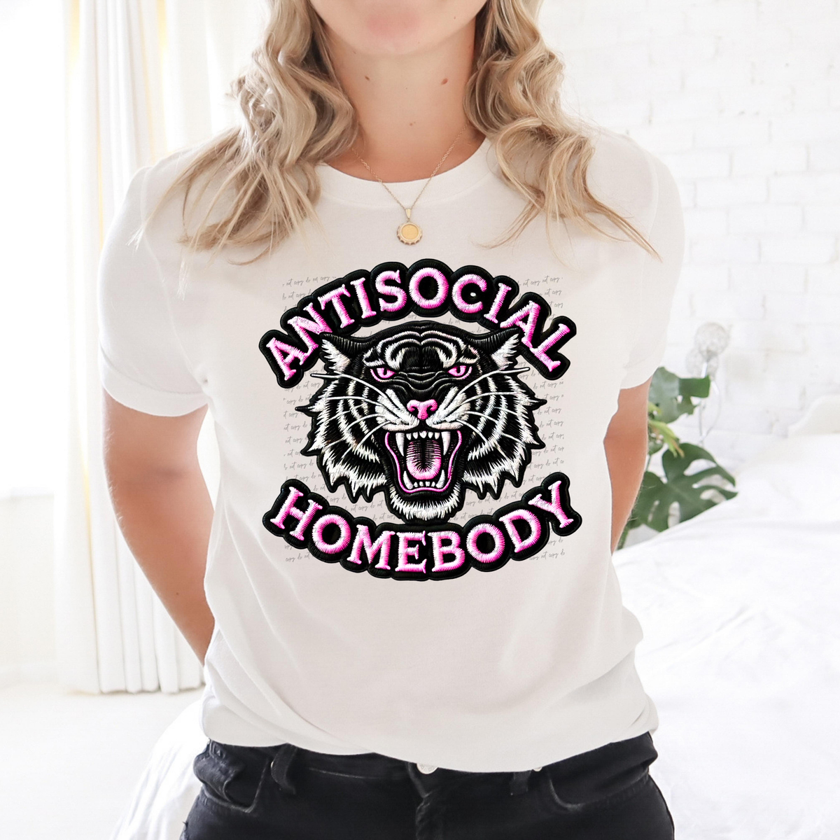 Anti-Social Homebody Pink Faux Embroidery 81971 DTF Transfer
