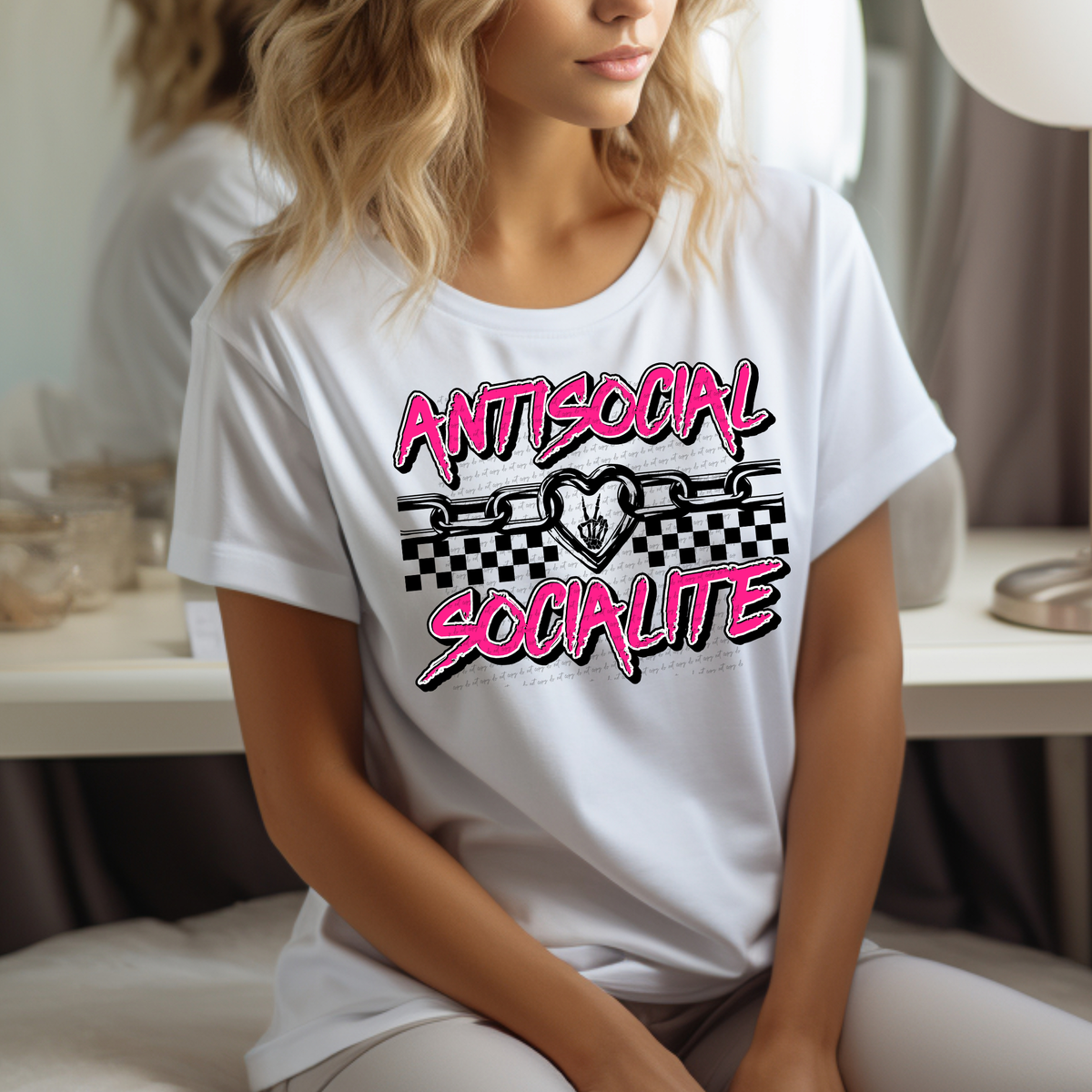 Anti Social Socialite Heart Chain Pink 74418 DTF Transfer