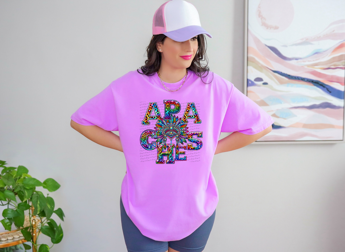 Apaches Mascot Rhinestone Leopard Rainbow 42918 DTF transfer