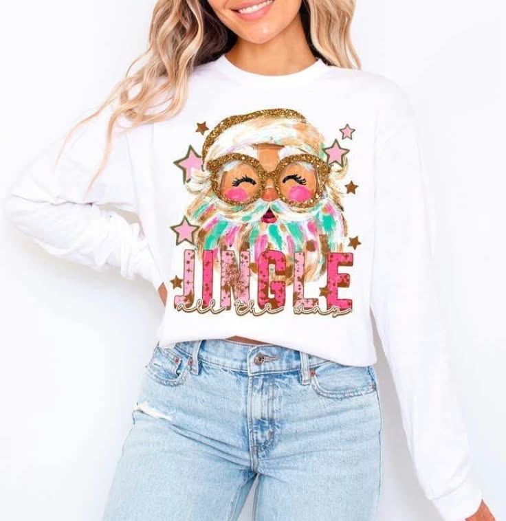 Jingle all the way Santa gold glasses Sunday Special DTF Transfer