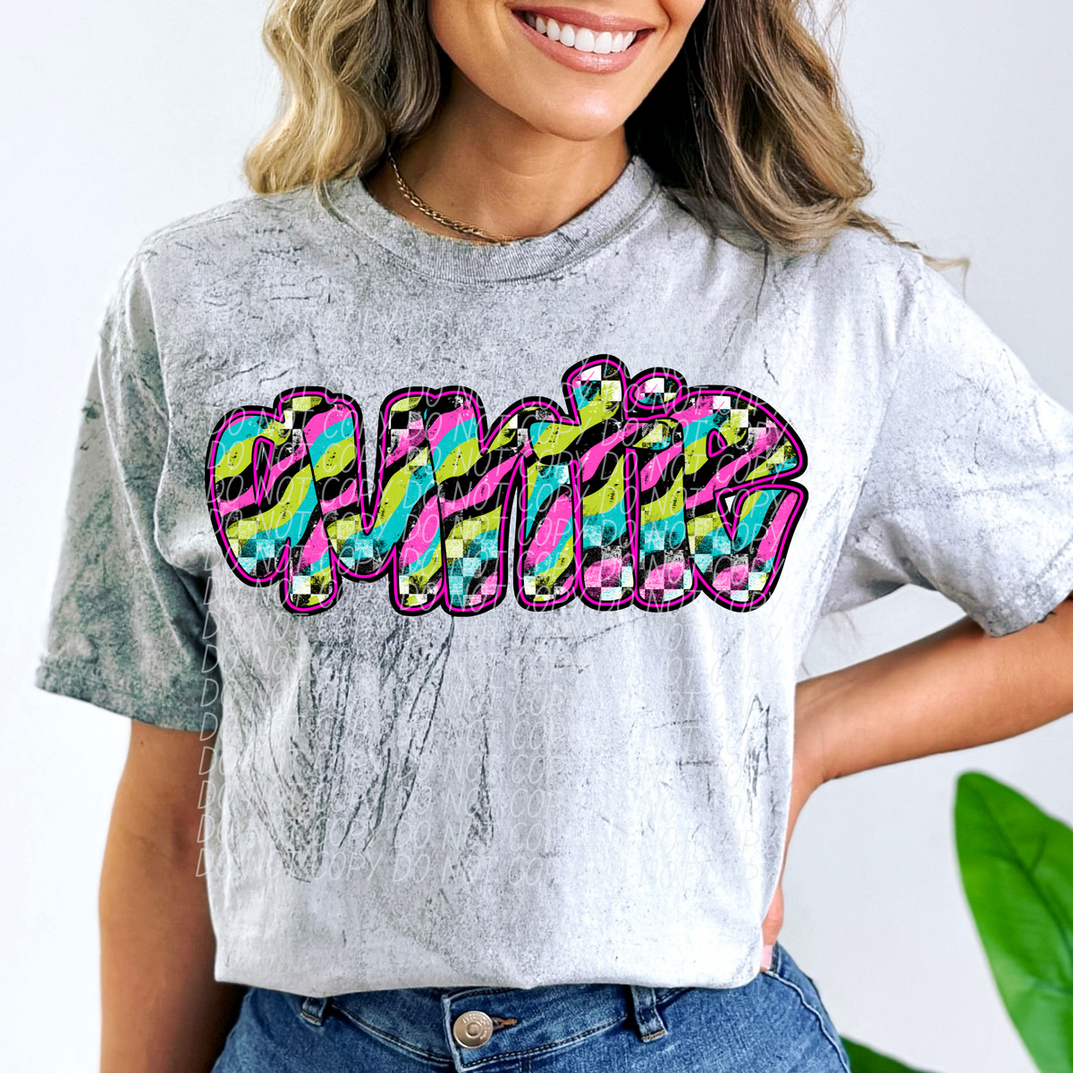 Auntie Neon Checker Font (CITY) DTF transfer