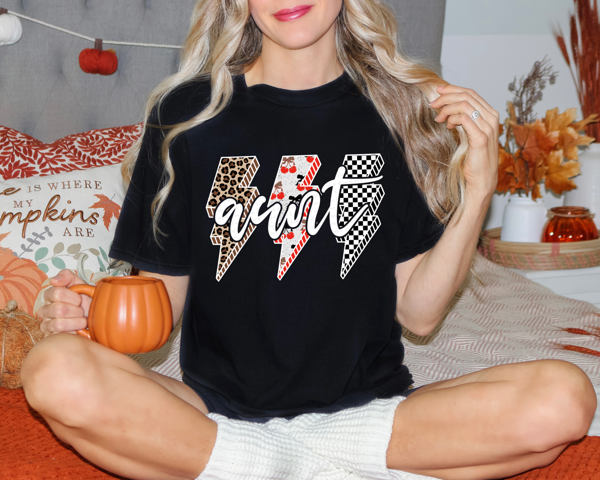 Aunt White Font Lightning Bolt 108851 DTF transfer