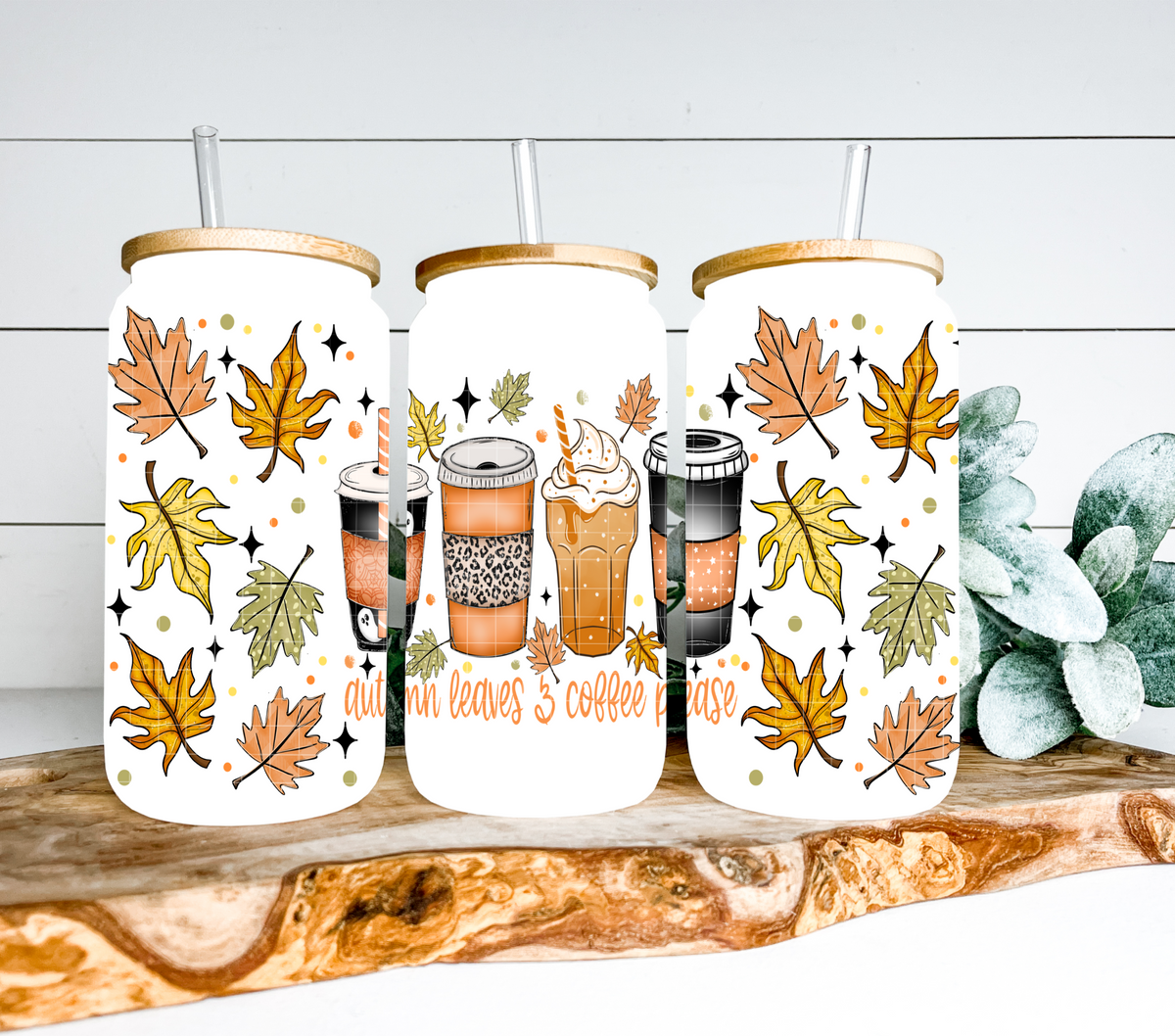 Autum leaves & coffee please ORANGE (Linda) UV DTF WRAP