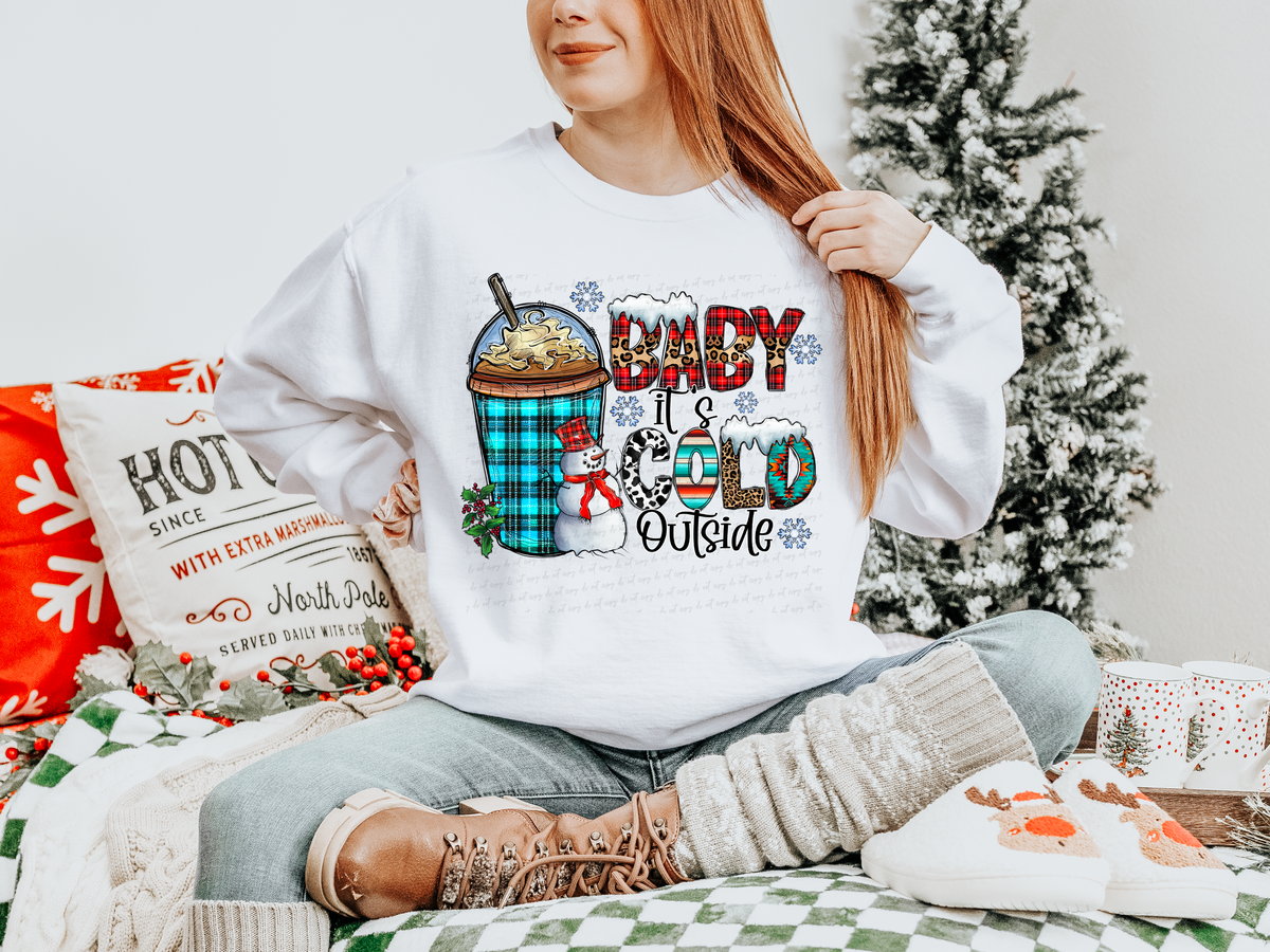 Baby It's Cold Outside Blue Plaid Coffee Cup 116207 DTF Transfer
