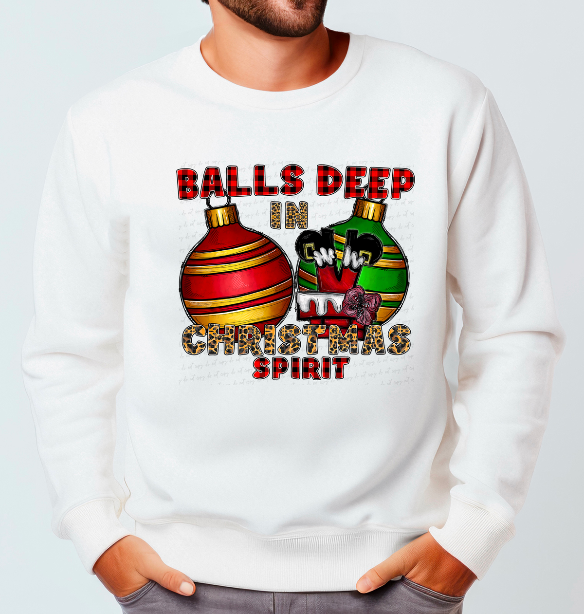 Balls Deep In Christmas Spirit Red Plaid Font with Christmas Ball 116215 DTF Transfer