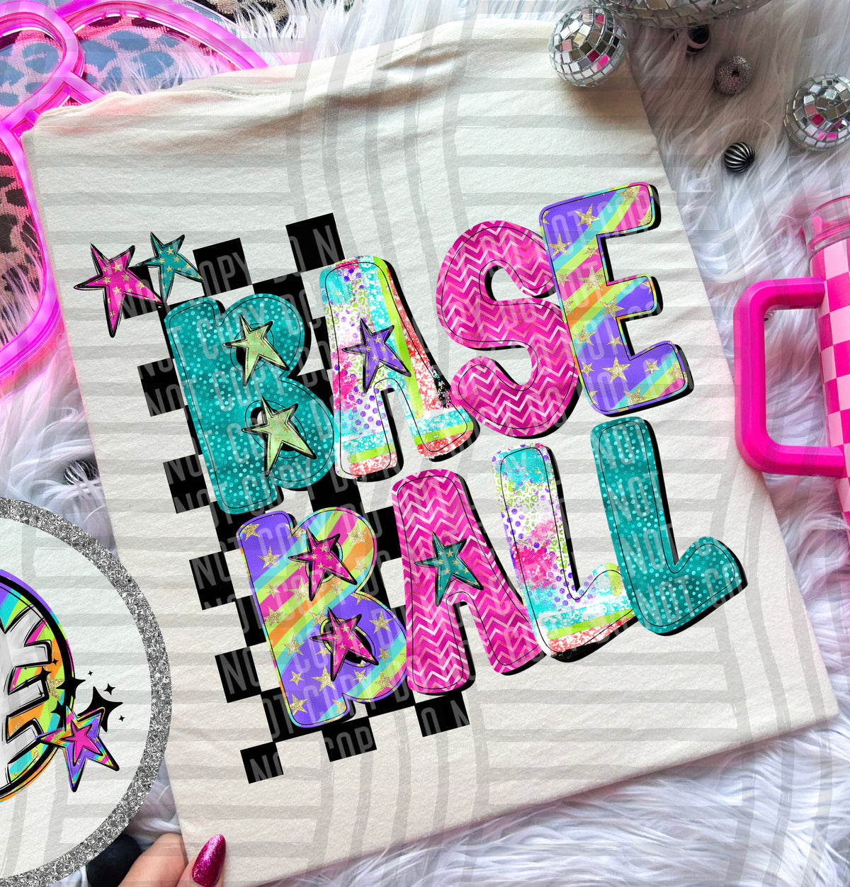 Baseball - Colorful Stripe With Stars And Checker BACK PRINT 108252 DTF transfer