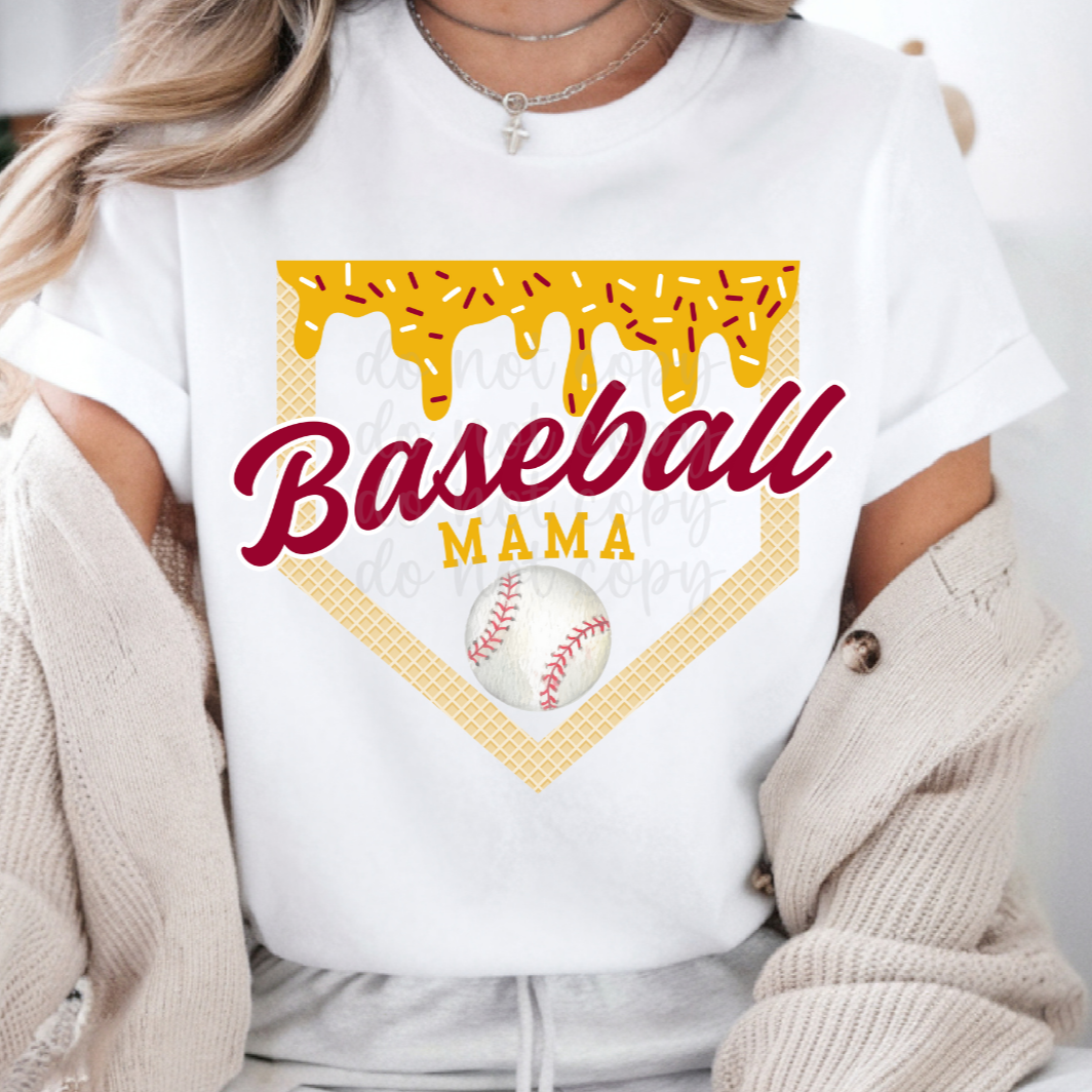 Baseball Mama Drip Maroon Yellow (Parker)  DTF Transfer