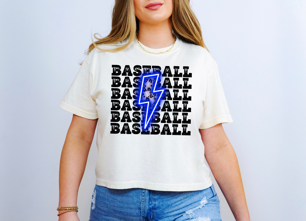 Baseball Stacked Distressed Blue Lightning Bolt 114776 DTF transfer
