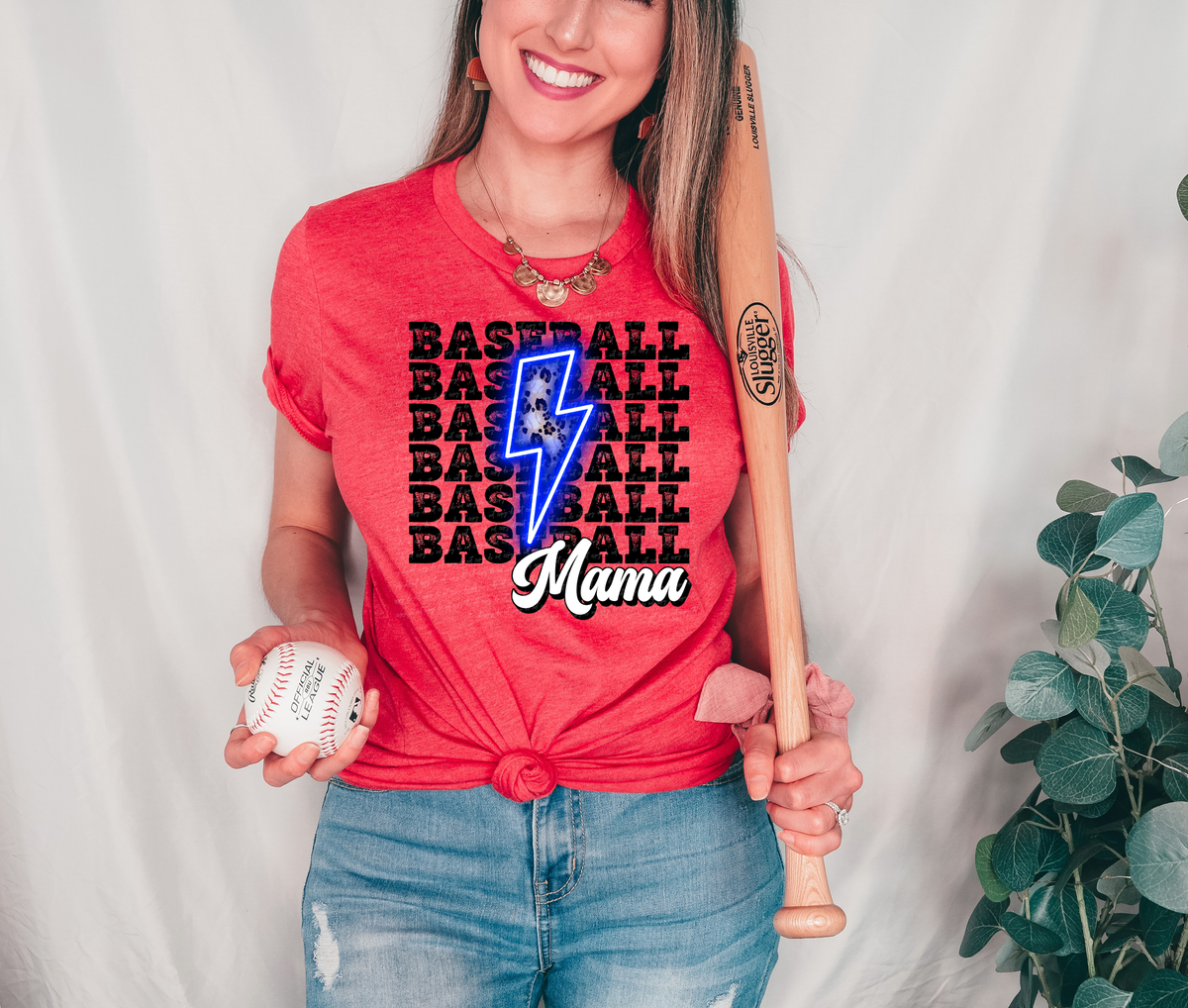 Baseball Mama Stacked Distressed Blue Lightning Bolt 114777 DTF transfer