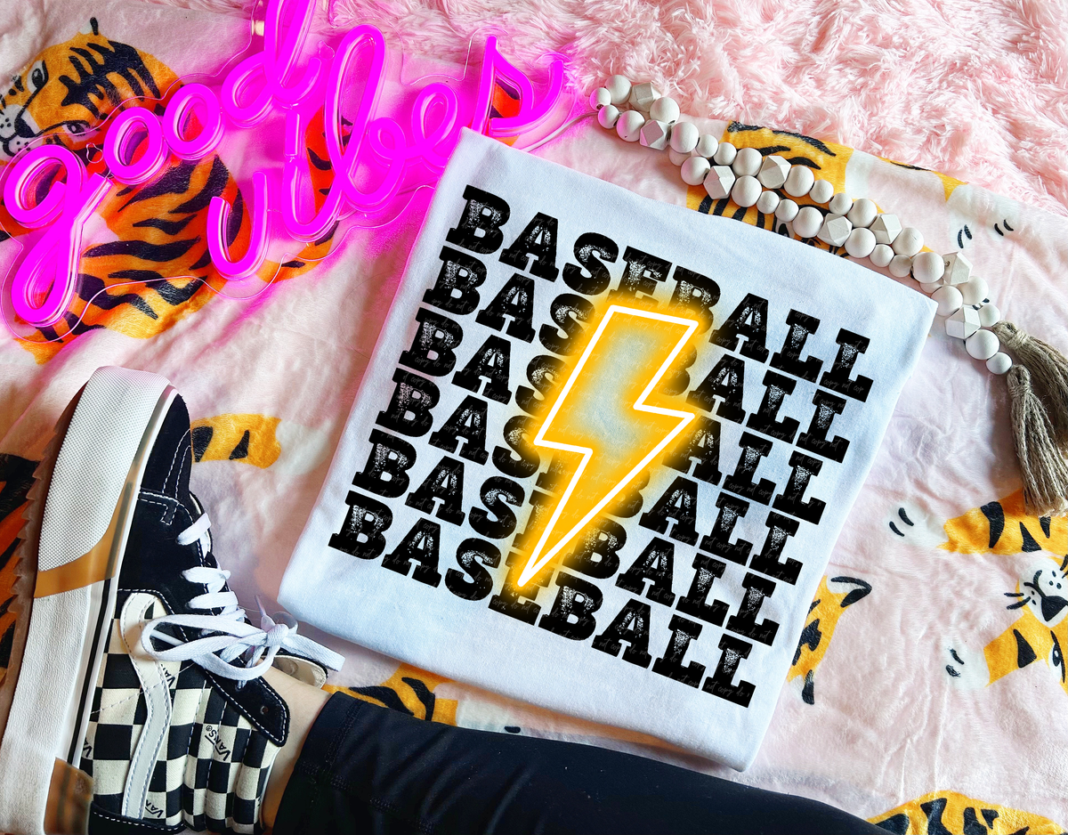 Baseball Stacked Distressed Yellow Lightning Bolt 114780 DTF transfer